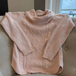 Cozy Pink Cable Knit Cowl Neck Sweater
